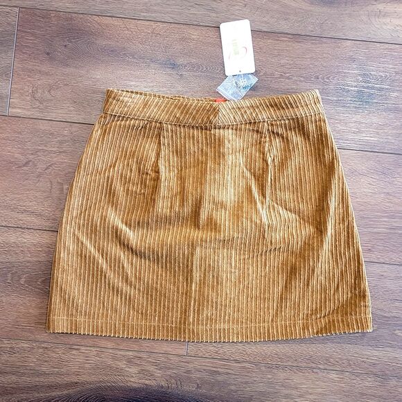 Corduroy Mini Skirt Size S Brown Button Front Unlined Cotton Chelsea & Violet - Picture 2 of 12
